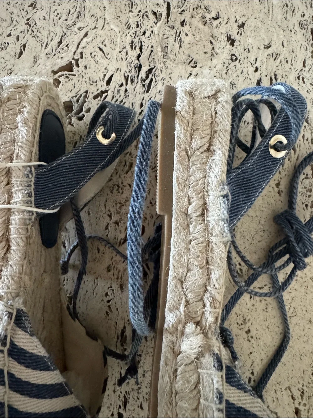 Stradivarius Navy and White Striped Espadrilles with Ankle Tie. Size EU37/US6.5